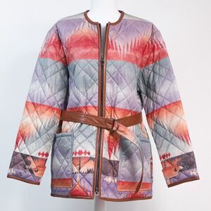 NWT Polo Ralph Lauren Southwest/Aztec Quilted Leather Trim Womens Jacket, Medium